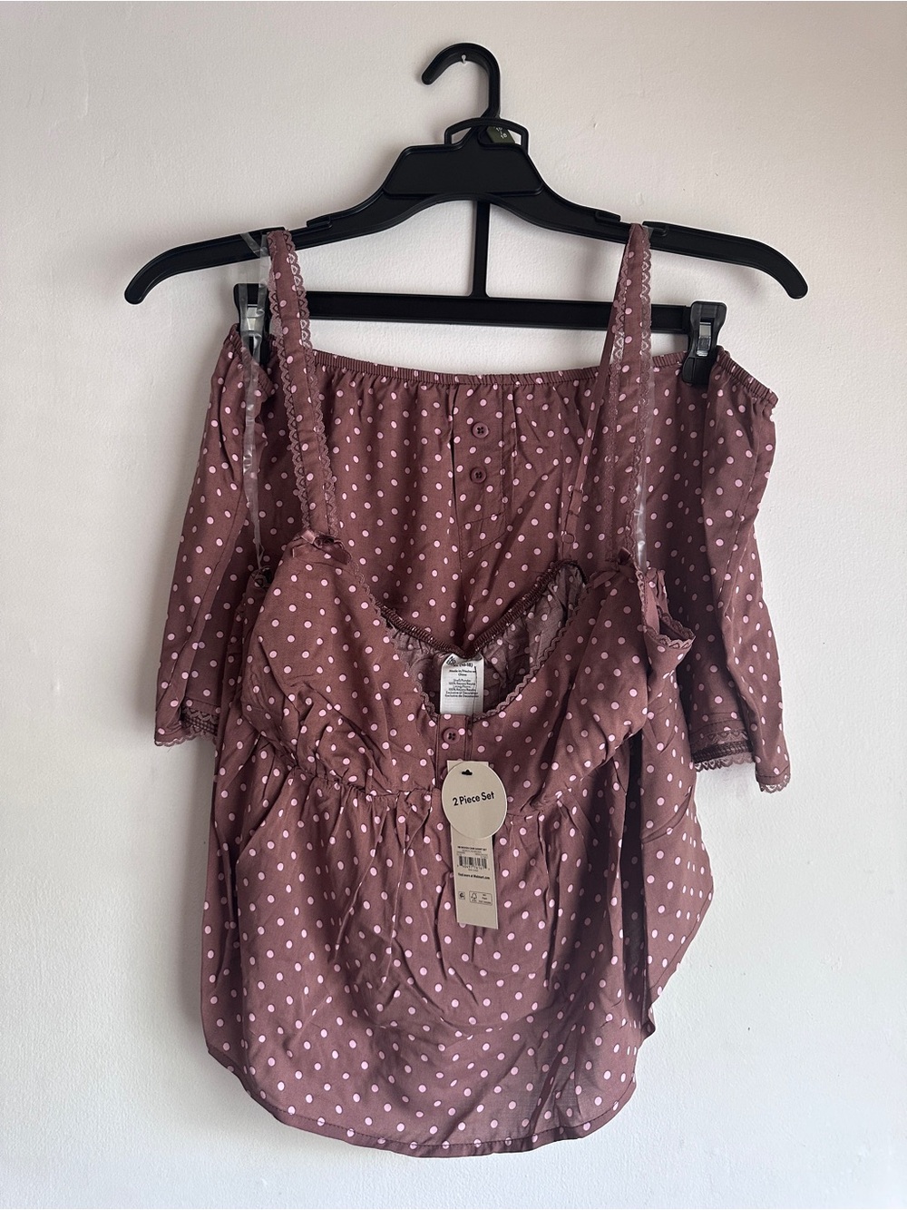 Pajama Set | Size XL (16-18) | Brown Polka Dot | Cami Top + Long Pants